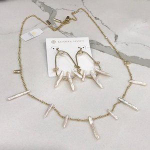 NWT - Kenda Scott - EILEEN LONG STRAIGHT PEARLS NECKLACE & EARRINGS